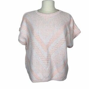 Vintage Picture Perfect Short Sleeve Boxy Sweater M L Peach White Knit Vest